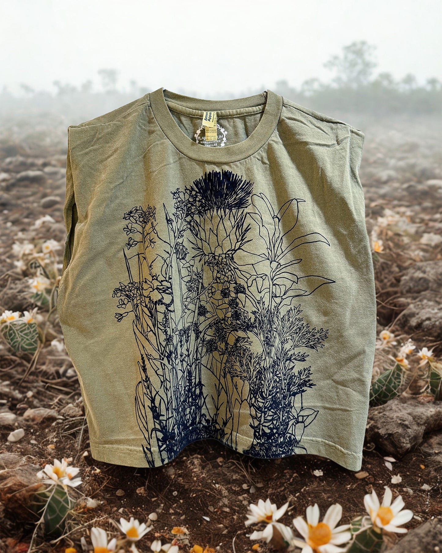 HERBS Handprinted Botanical Crop Top - Sustainable Cotton