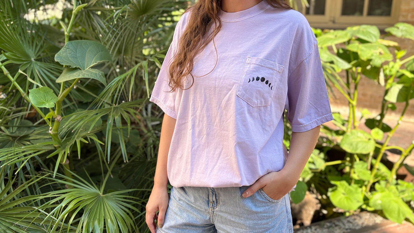 Lavender Moon T shirt - Handprinted Cotton Tee