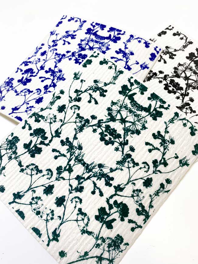 Swedish Dishcloth hand printed botanical art