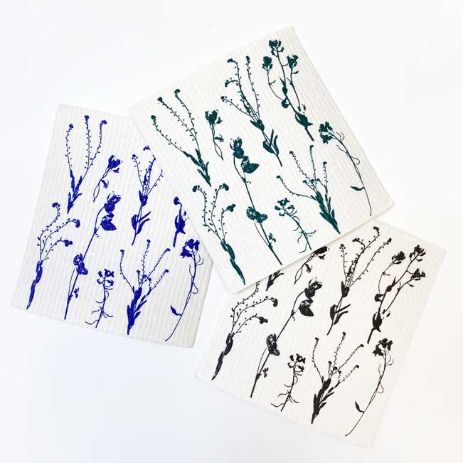 Swedish Dishcloth Handprinted Wildflowers