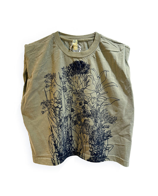 HERBS Handprinted Botanical Crop Top - Sustainable Cotton