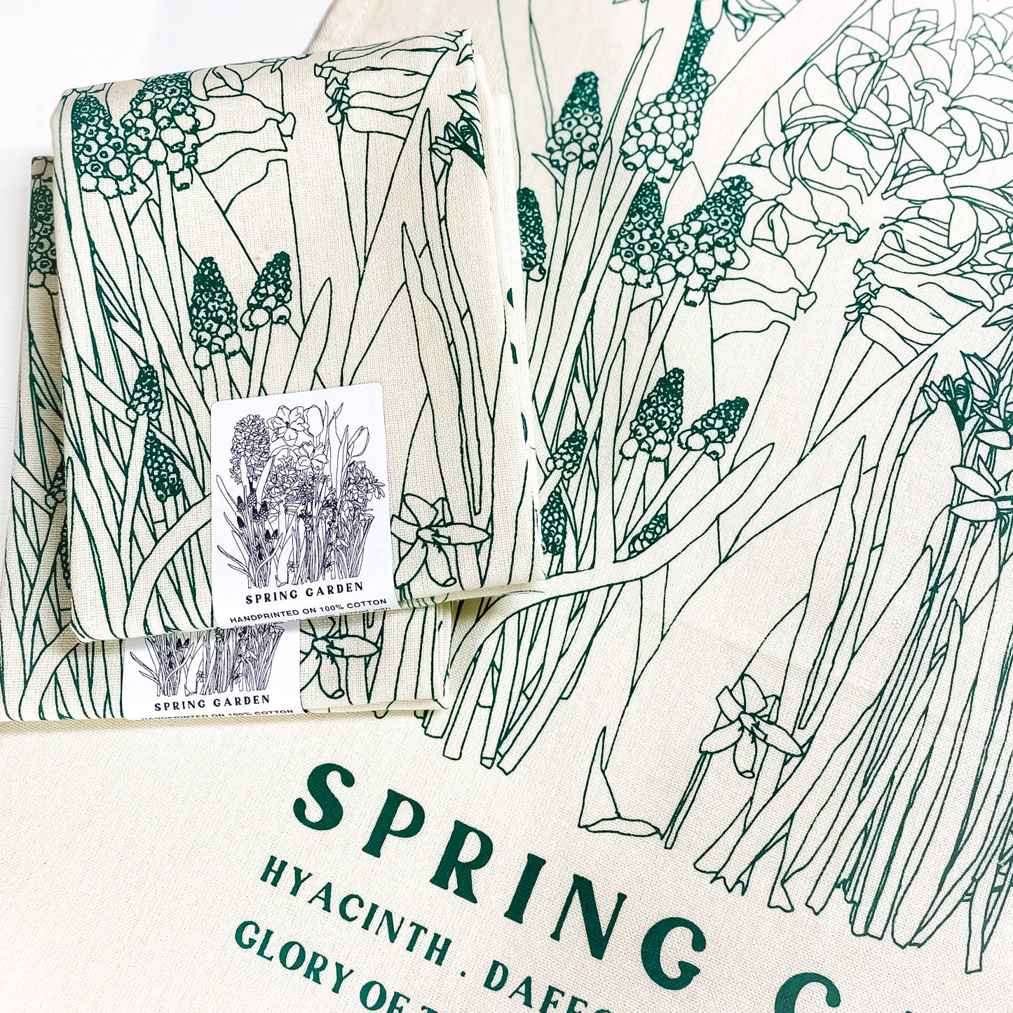 SPRING GARDEN Hand Printed Artisan Tea Towel