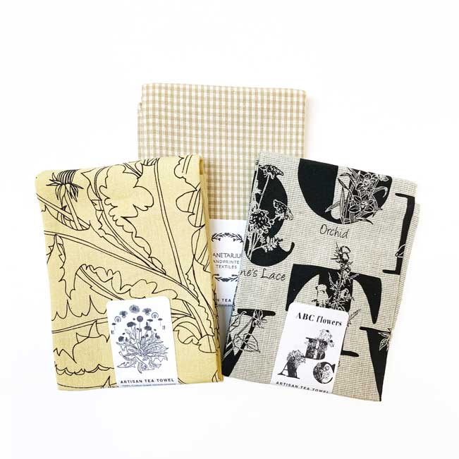 Bloom Botanical Handprinted Artisan Tea Towel Gift Set