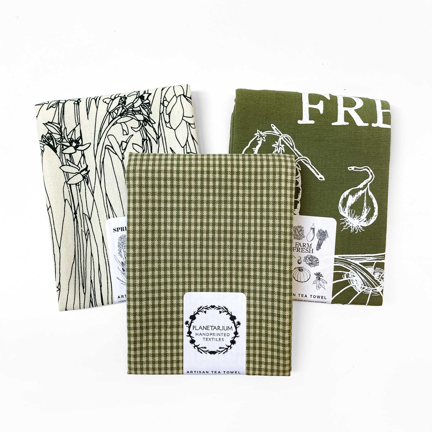 Sage Botanical Handprinted Artisan Tea Towel Set