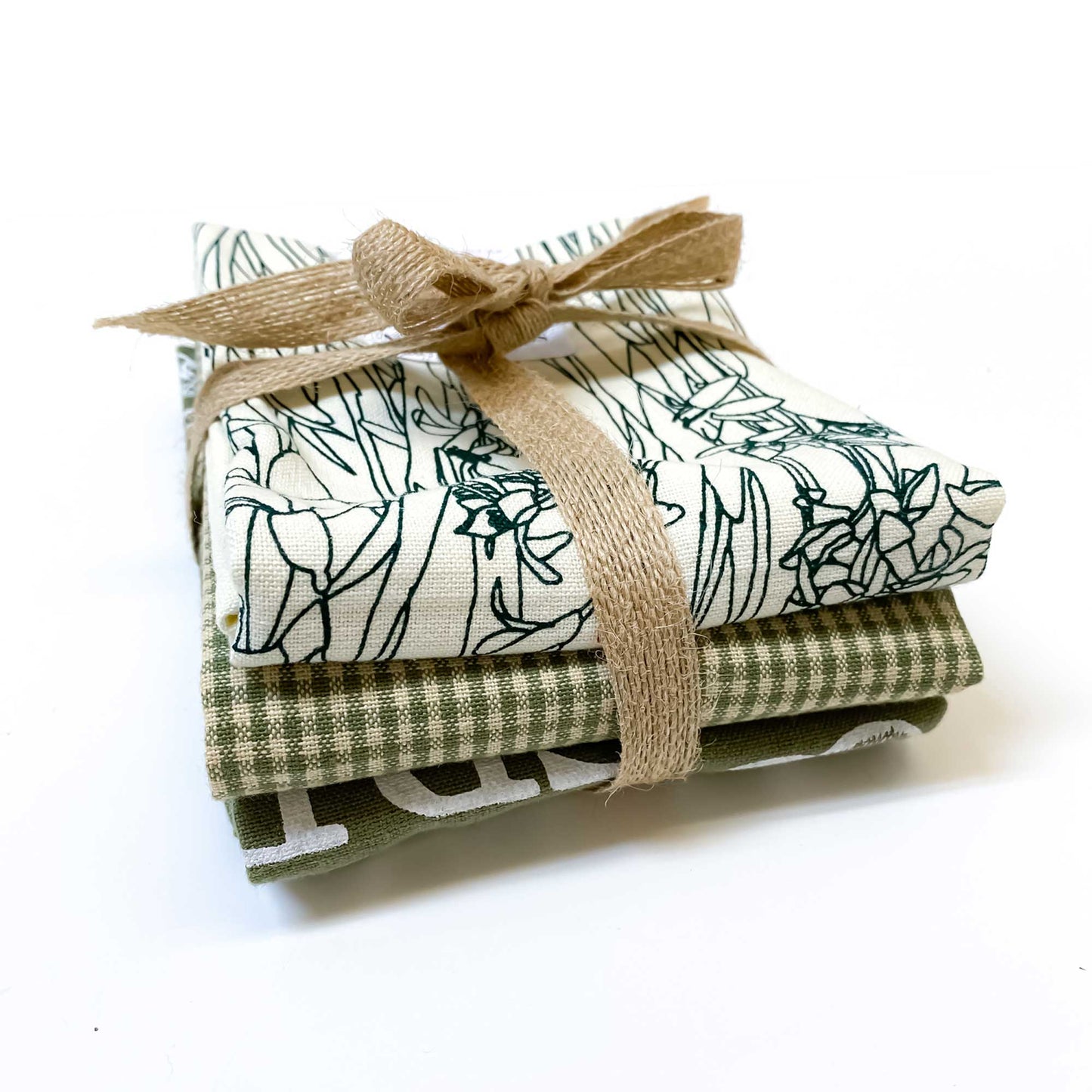 Sage Botanical Handprinted Artisan Tea Towel Set