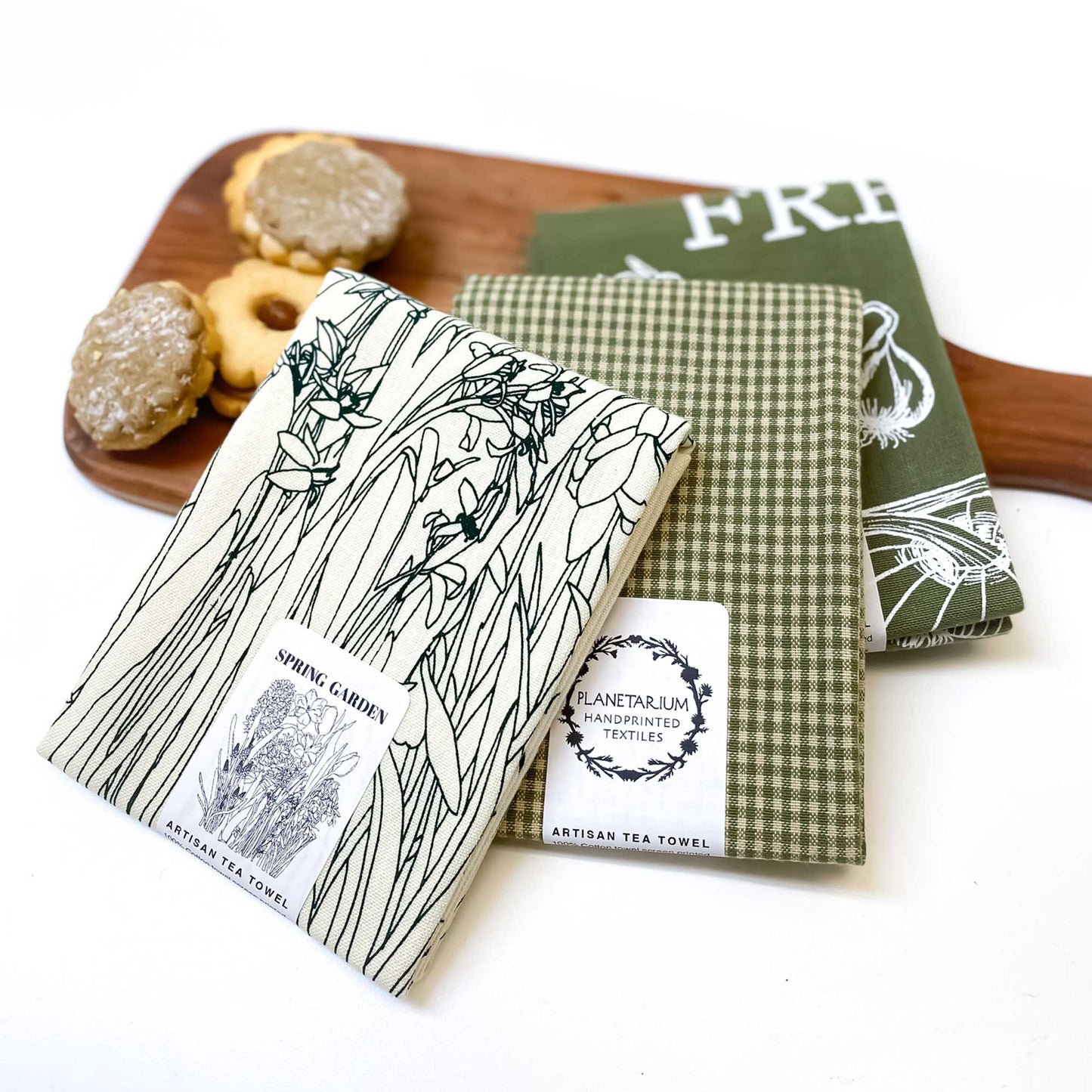 Sage Botanical Handprinted Artisan Tea Towel Set