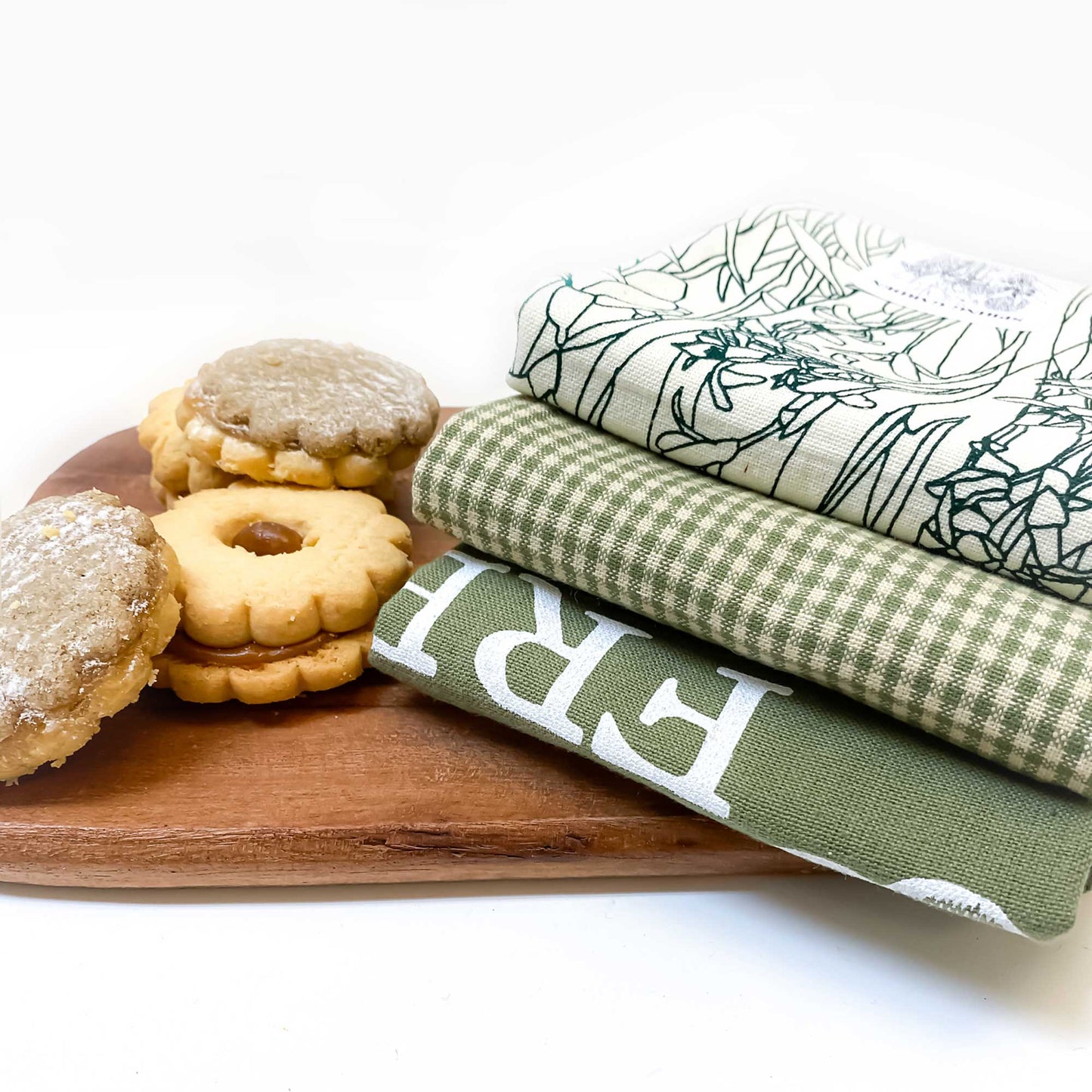 Sage Botanical Handprinted Artisan Tea Towel Set