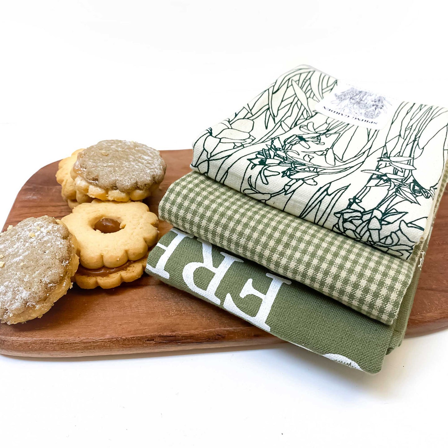 Sage Botanical Handprinted Artisan Tea Towel Set