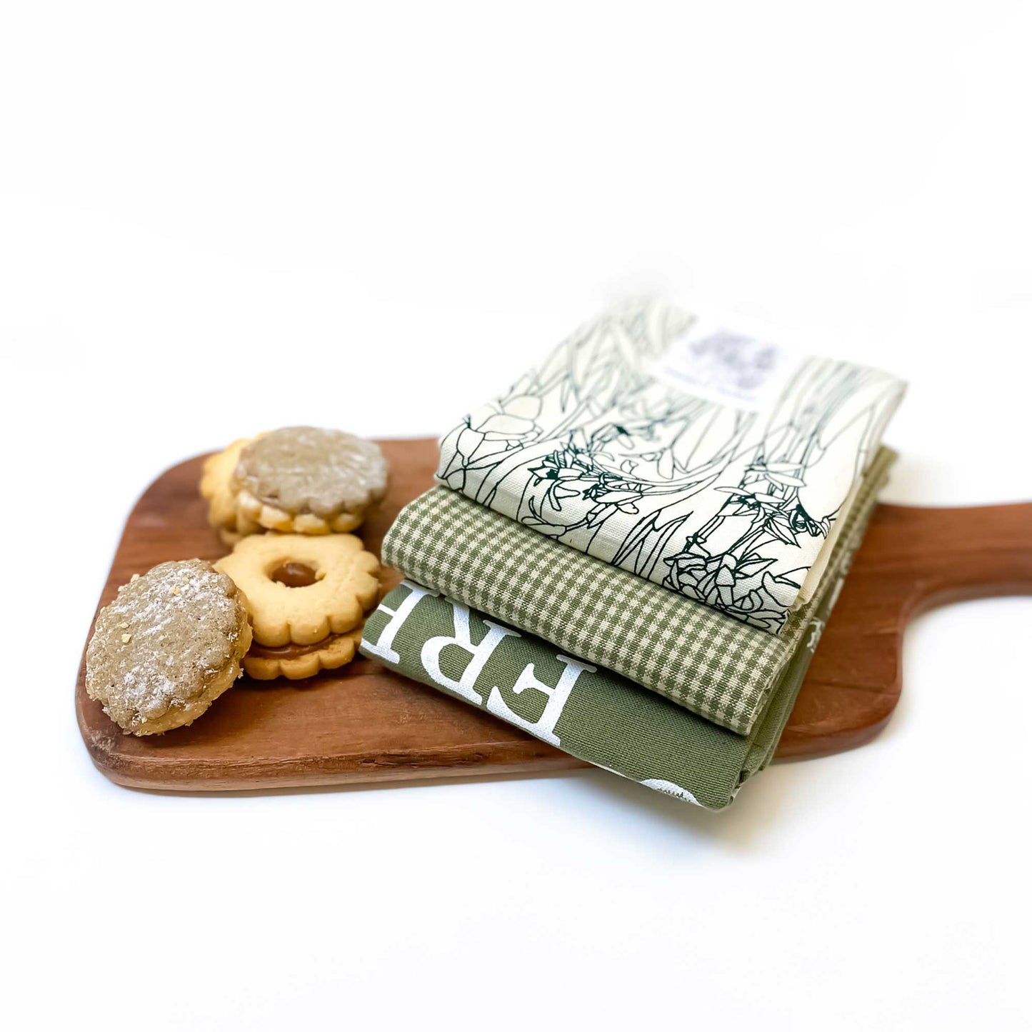 Sage Botanical Handprinted Artisan Tea Towel Set