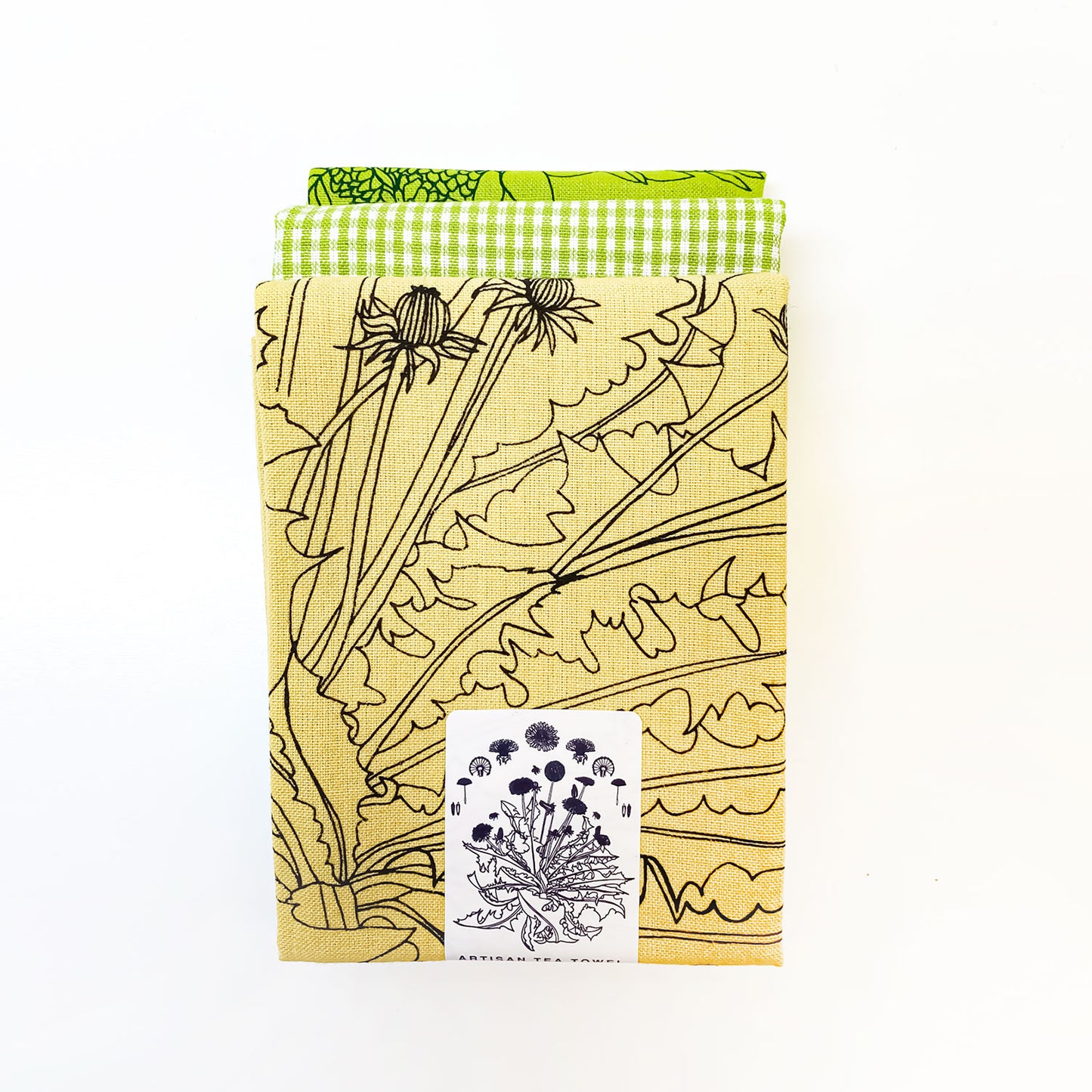 Yellow Gardening Botanical Handprinted Artisan Tea Towel Set