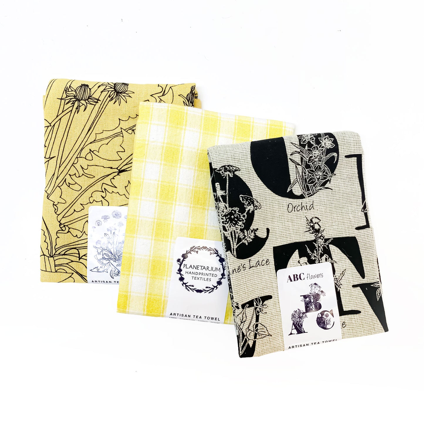 Yellow flowers Botanical Artisan Tea Towel set