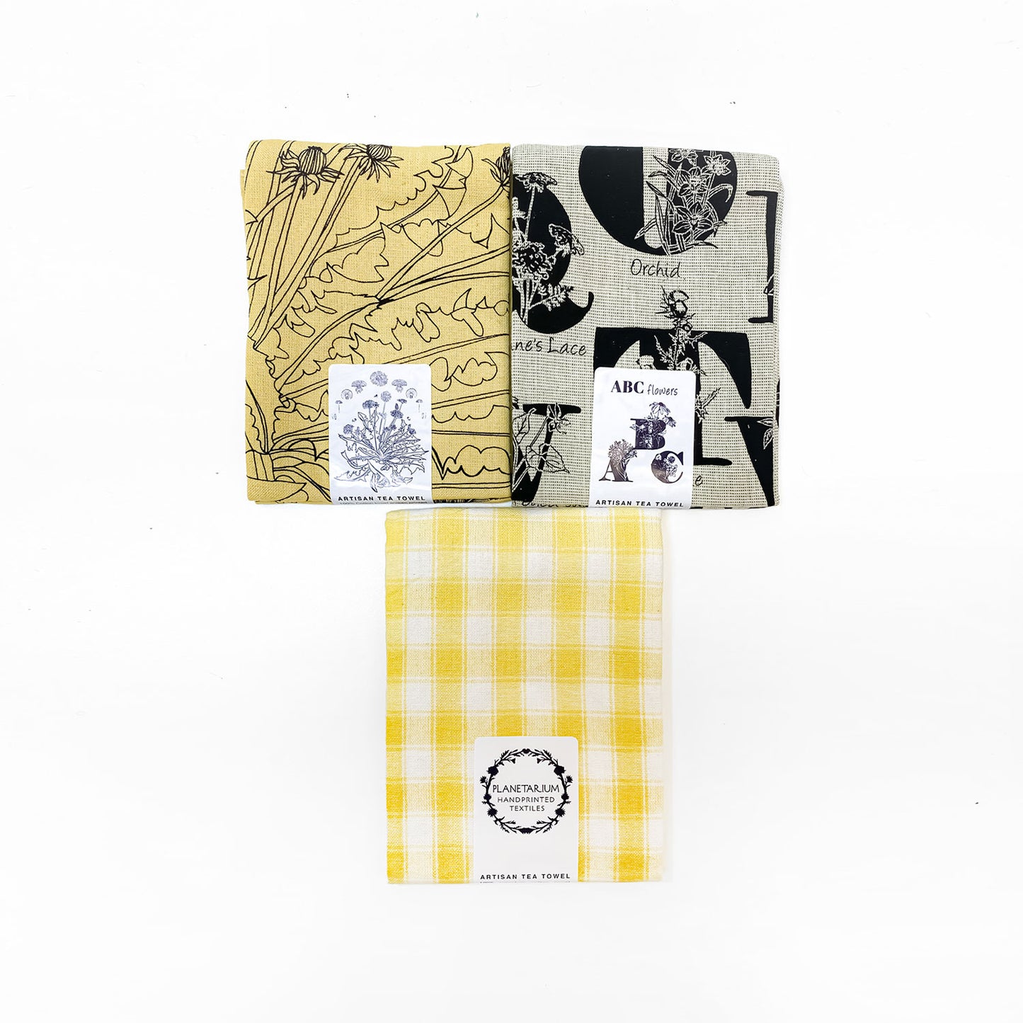 Yellow flowers Botanical Artisan Tea Towel set