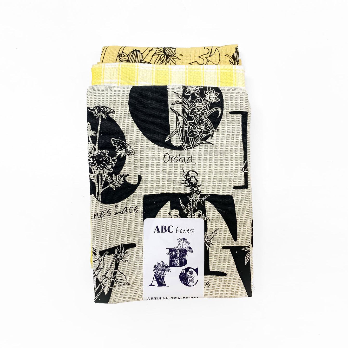 Yellow flowers Botanical Artisan Tea Towel set