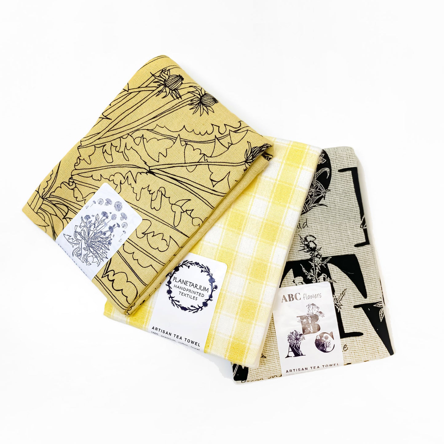 Yellow flowers Botanical Artisan Tea Towel set
