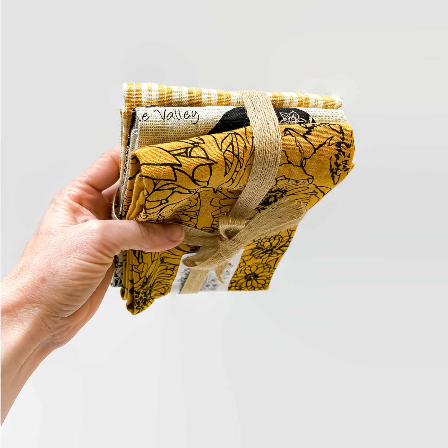 Summer Garden + ABC flowers Botanical Handprinted Artisan Tea Towel Set