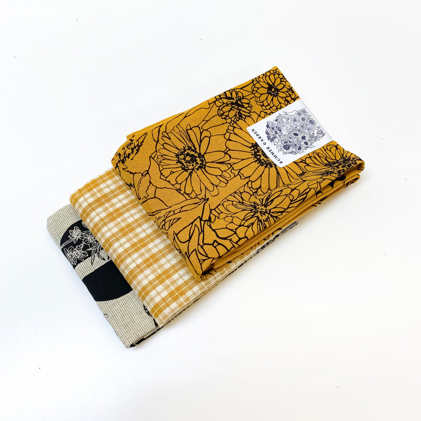 Summer Garden + ABC flowers Botanical Handprinted Artisan Tea Towel Set