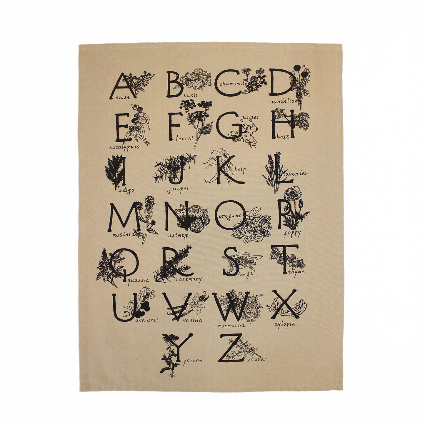 ABC HERBS & SPICES - Hand Printed Artisan Tea Towel