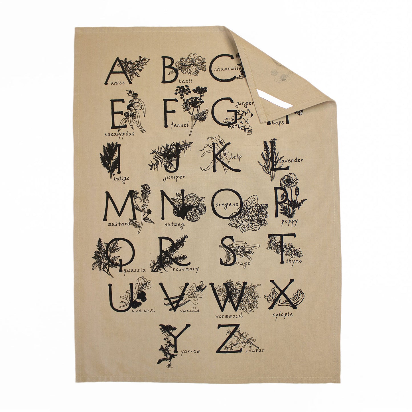 ABC HERBS & SPICES - Hand Printed Artisan Tea Towel