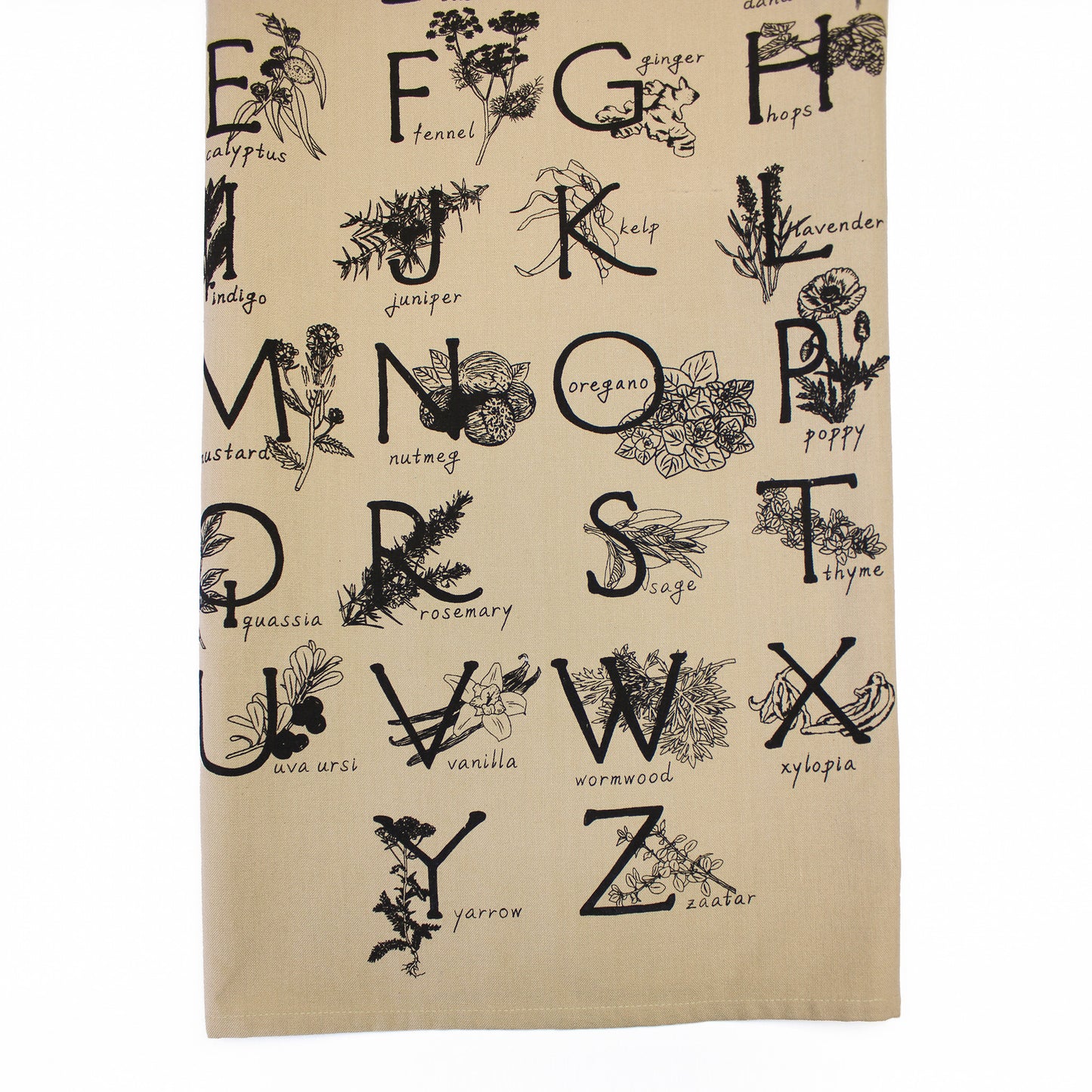 ABC HERBS & SPICES - Hand Printed Artisan Tea Towel