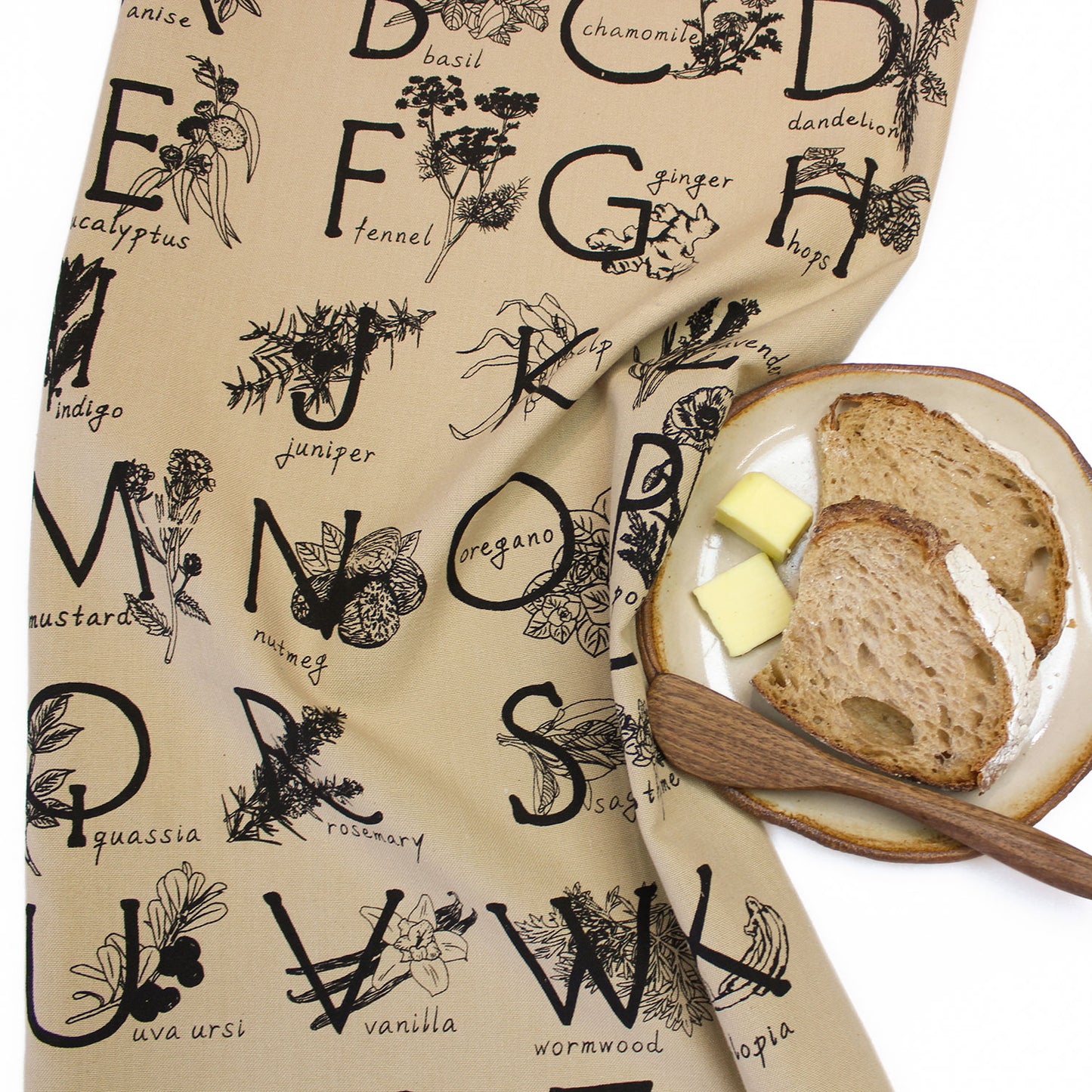 ABC HERBS & SPICES - Hand Printed Artisan Tea Towel