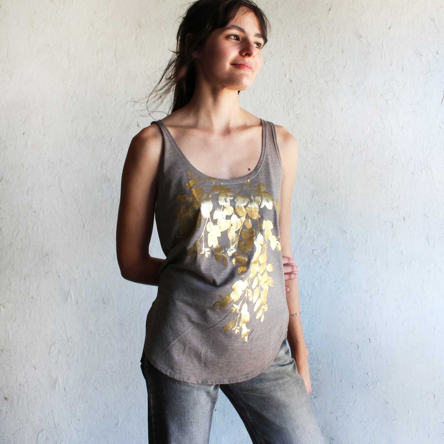 Wild golden leaves botanical tank top