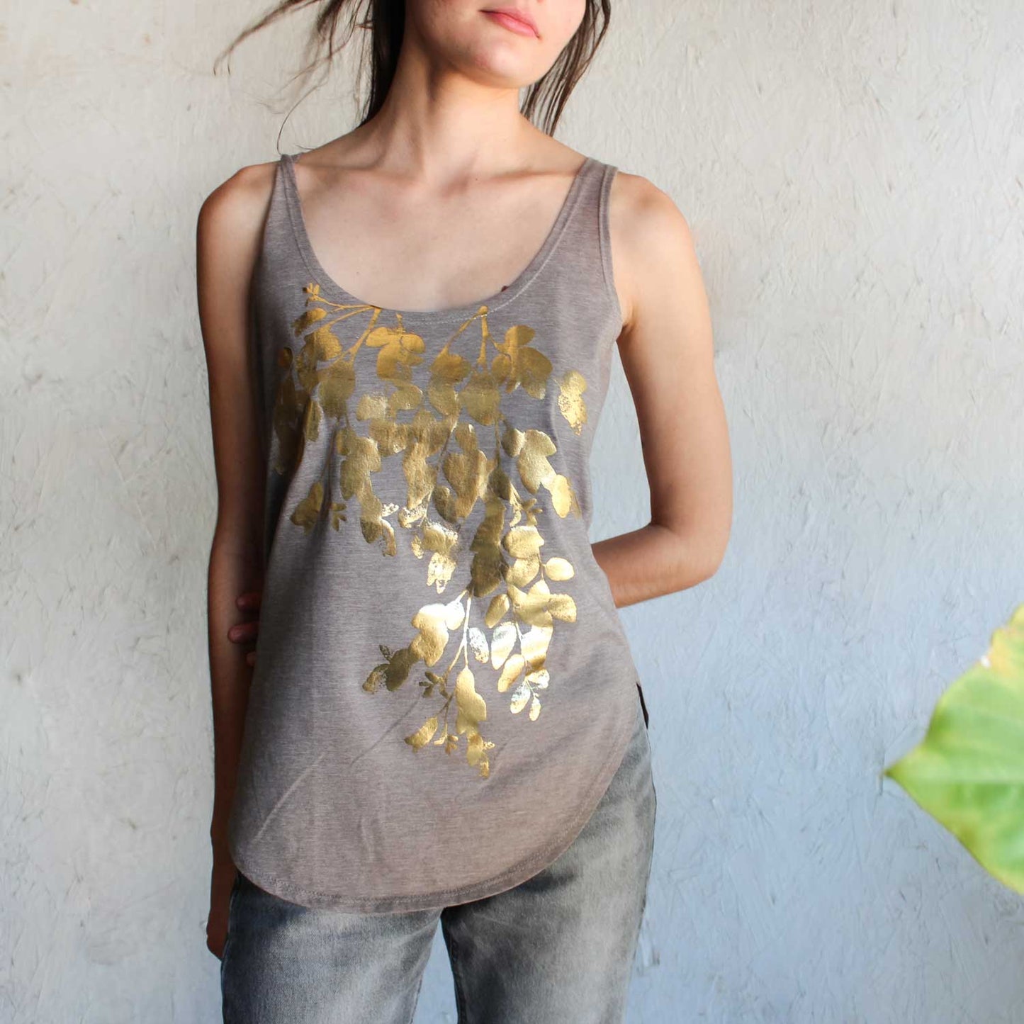 Wild golden leaves botanical tank top