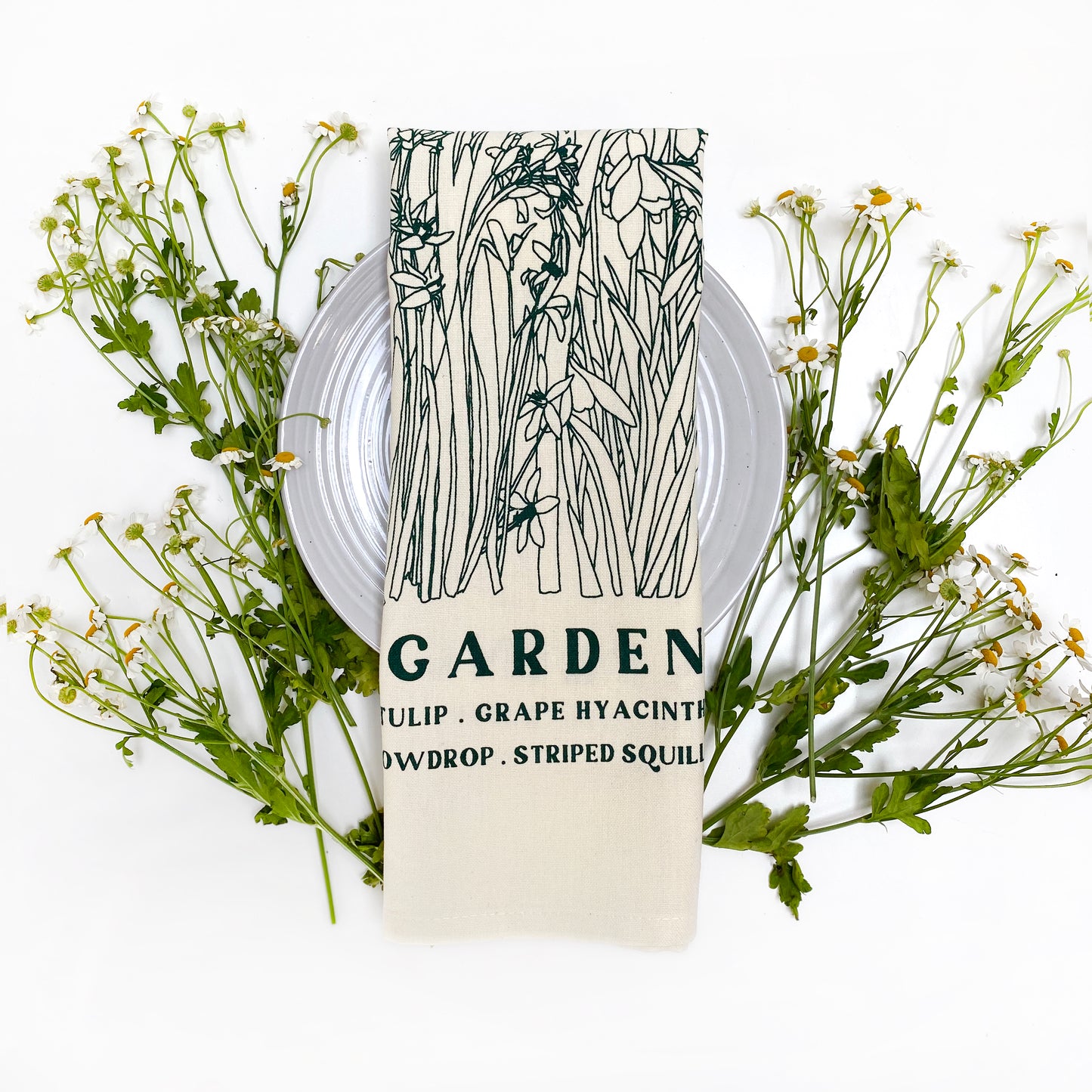 SPRING GARDEN Hand Printed Artisan Tea Towel