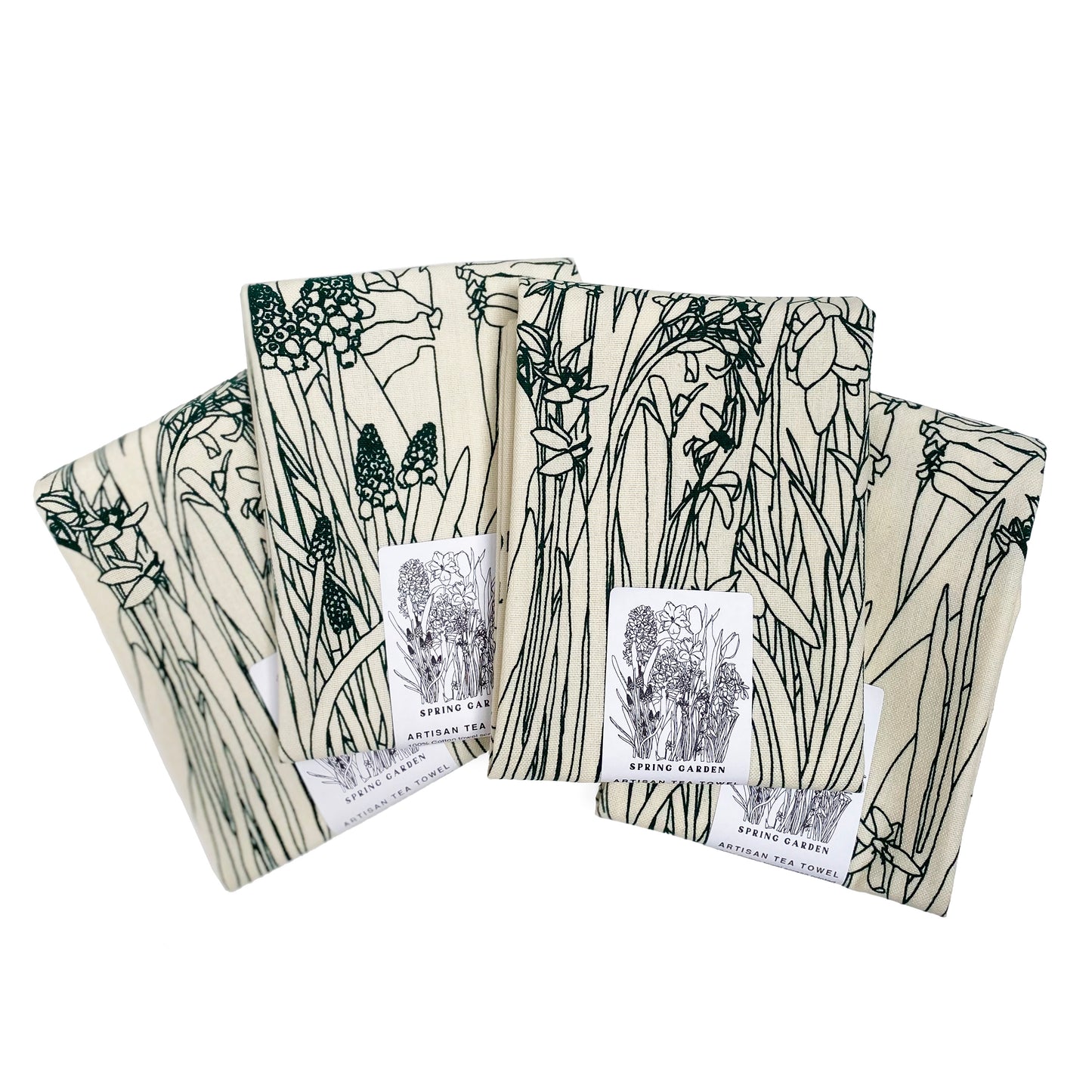 SPRING GARDEN Hand Printed Artisan Tea Towel