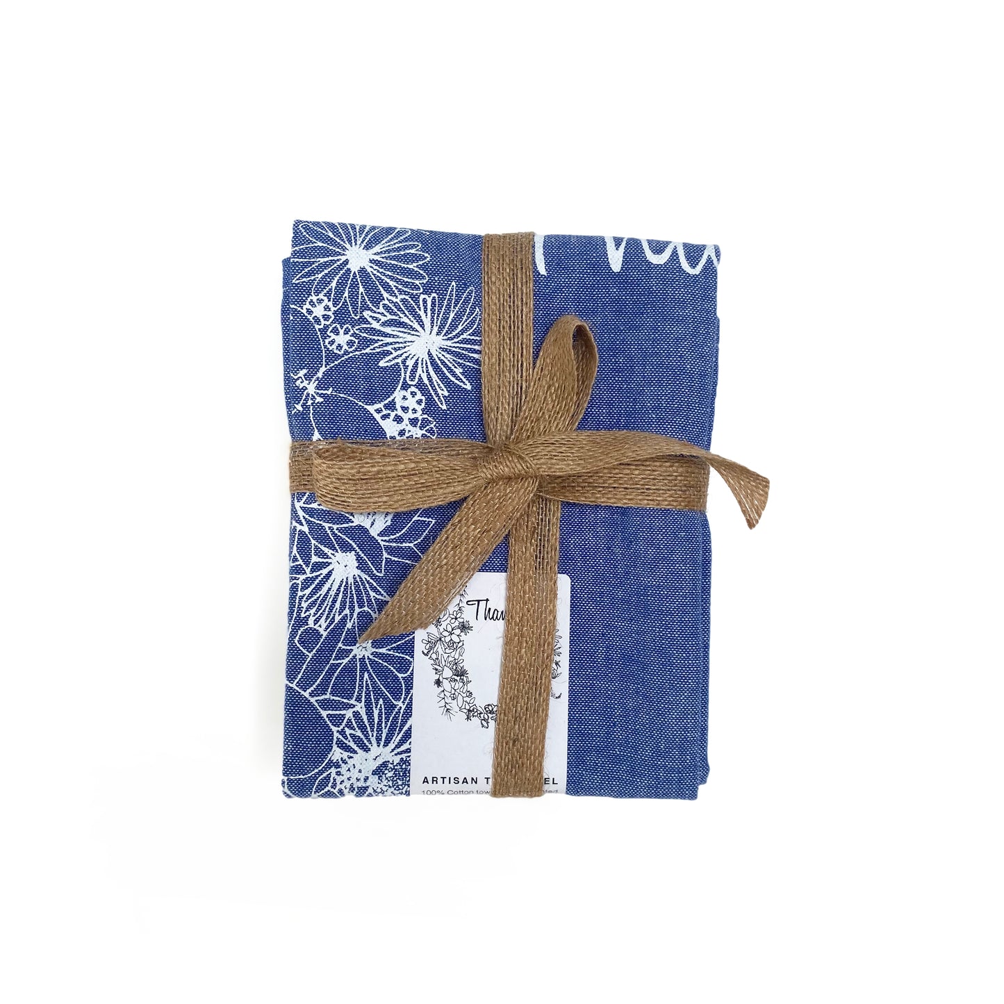 Botanical Set Artisan Tea Towels + Abc flowers + Thankful + Blue Checked Towel