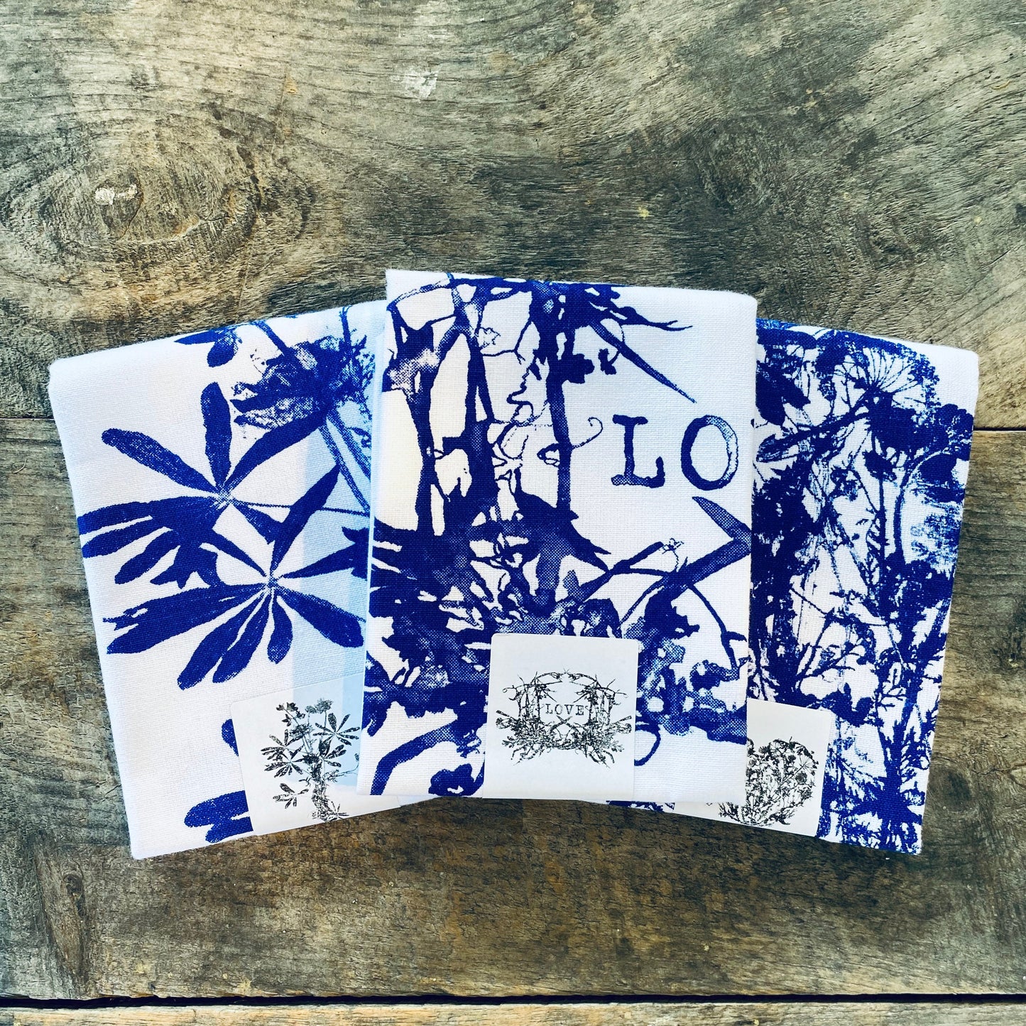 Wildflowers Love + Wildflowers Heart + Wildflowers Bouquet - Hand Printed Artisan Tea Towels