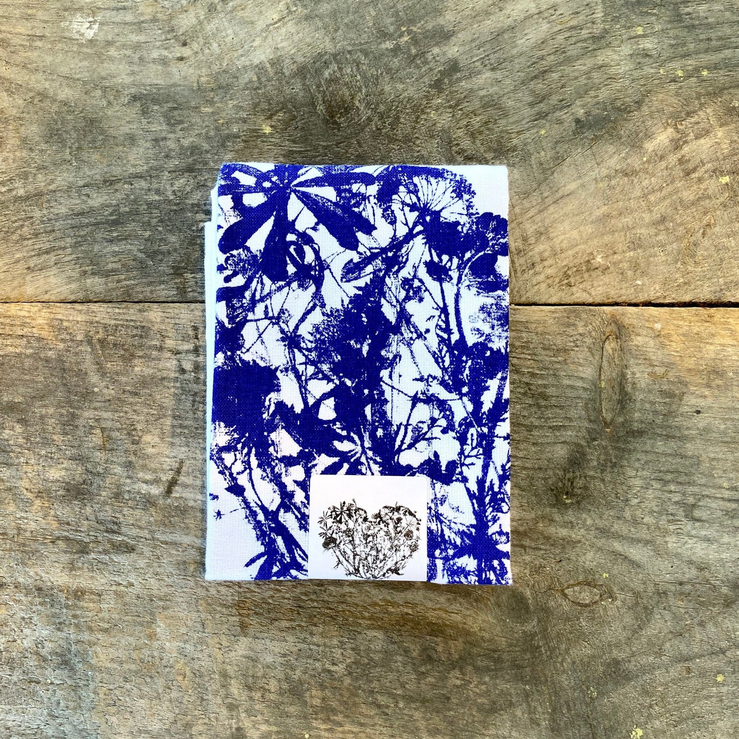 WILDFLOWERS HEART Handprinted Artisan Tea Towel