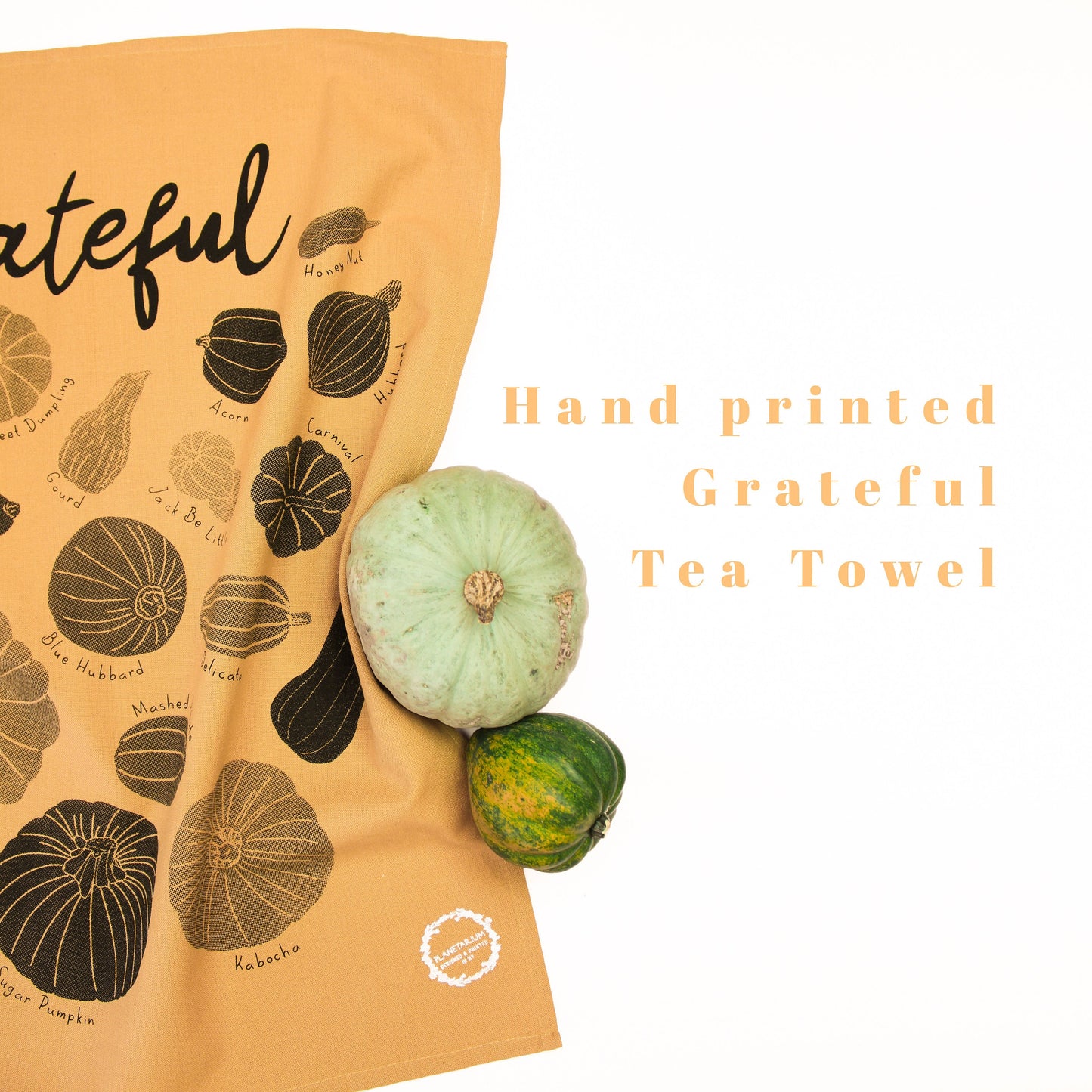 Grateful Gourds Tea Towel - Vibrant Squash and Pumpkin Design
