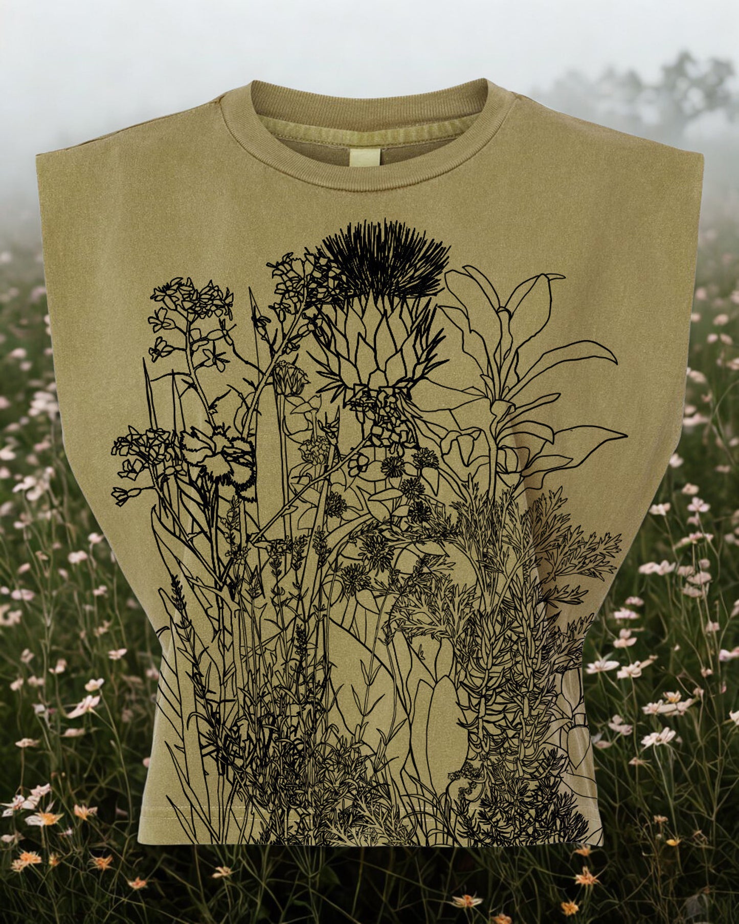 HERBS Handprinted Botanical Crop Top - Sustainable Cotton