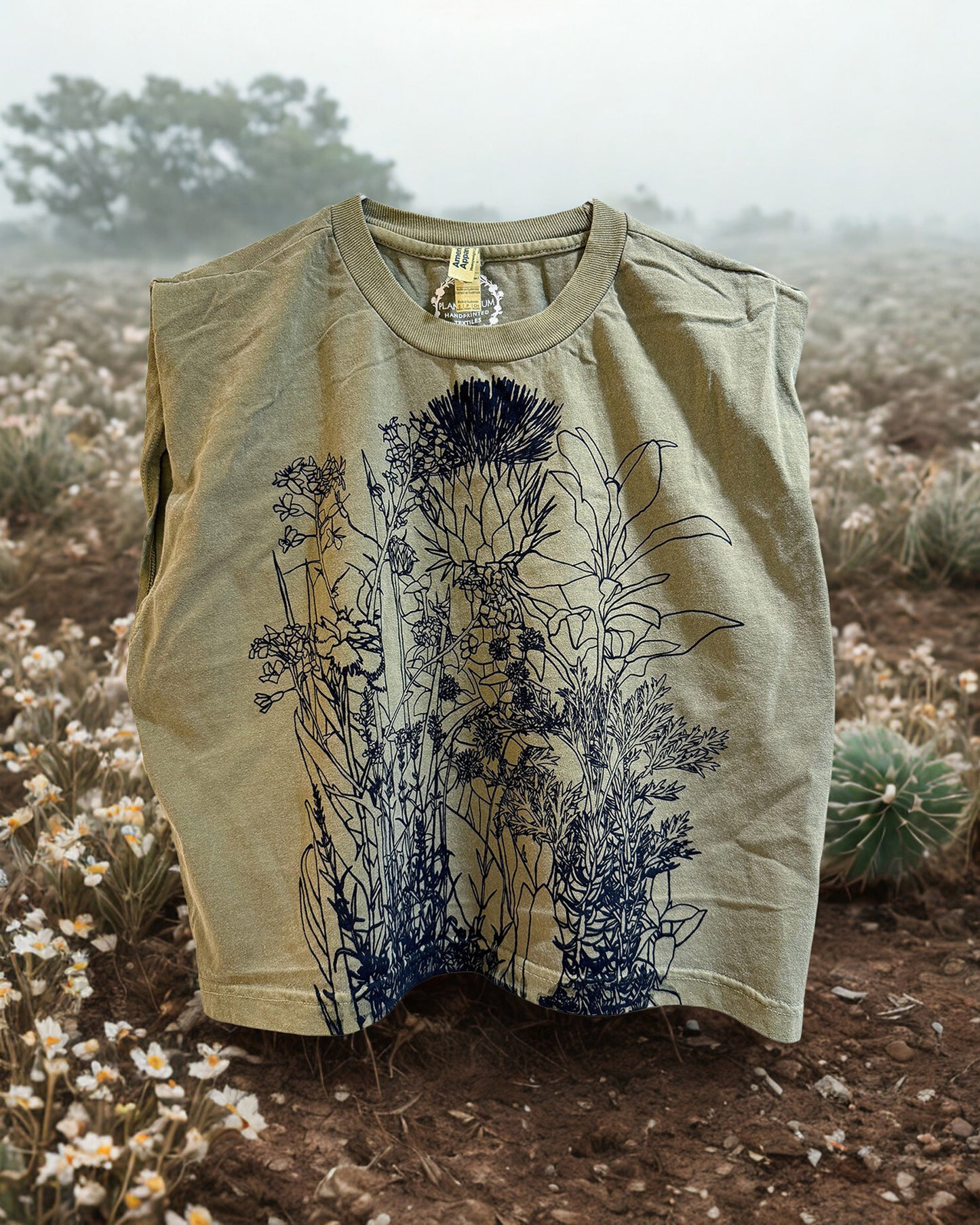 HERBS Handprinted Botanical Crop Top - Sustainable Cotton