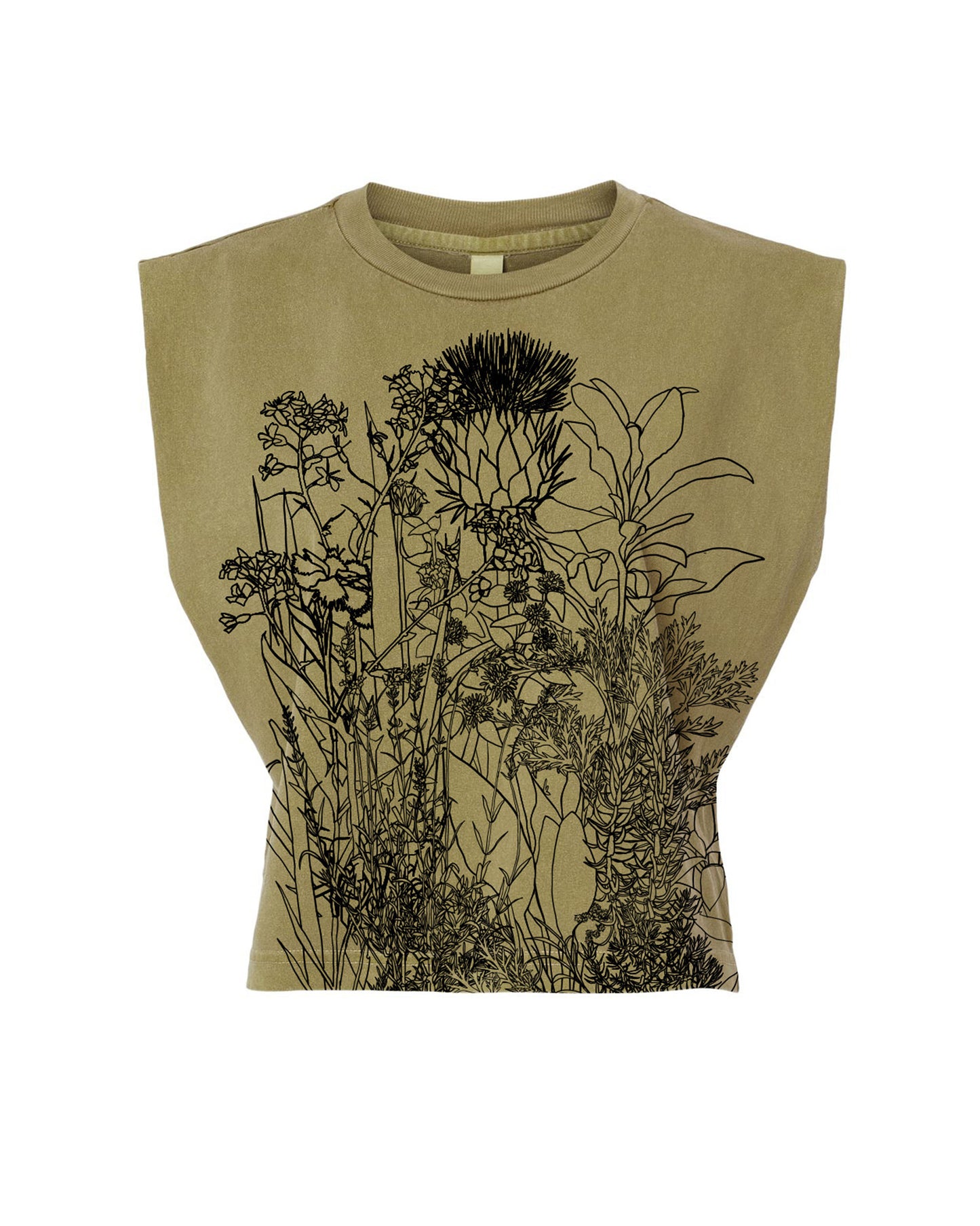 HERBS Handprinted Botanical Crop Top - Sustainable Cotton
