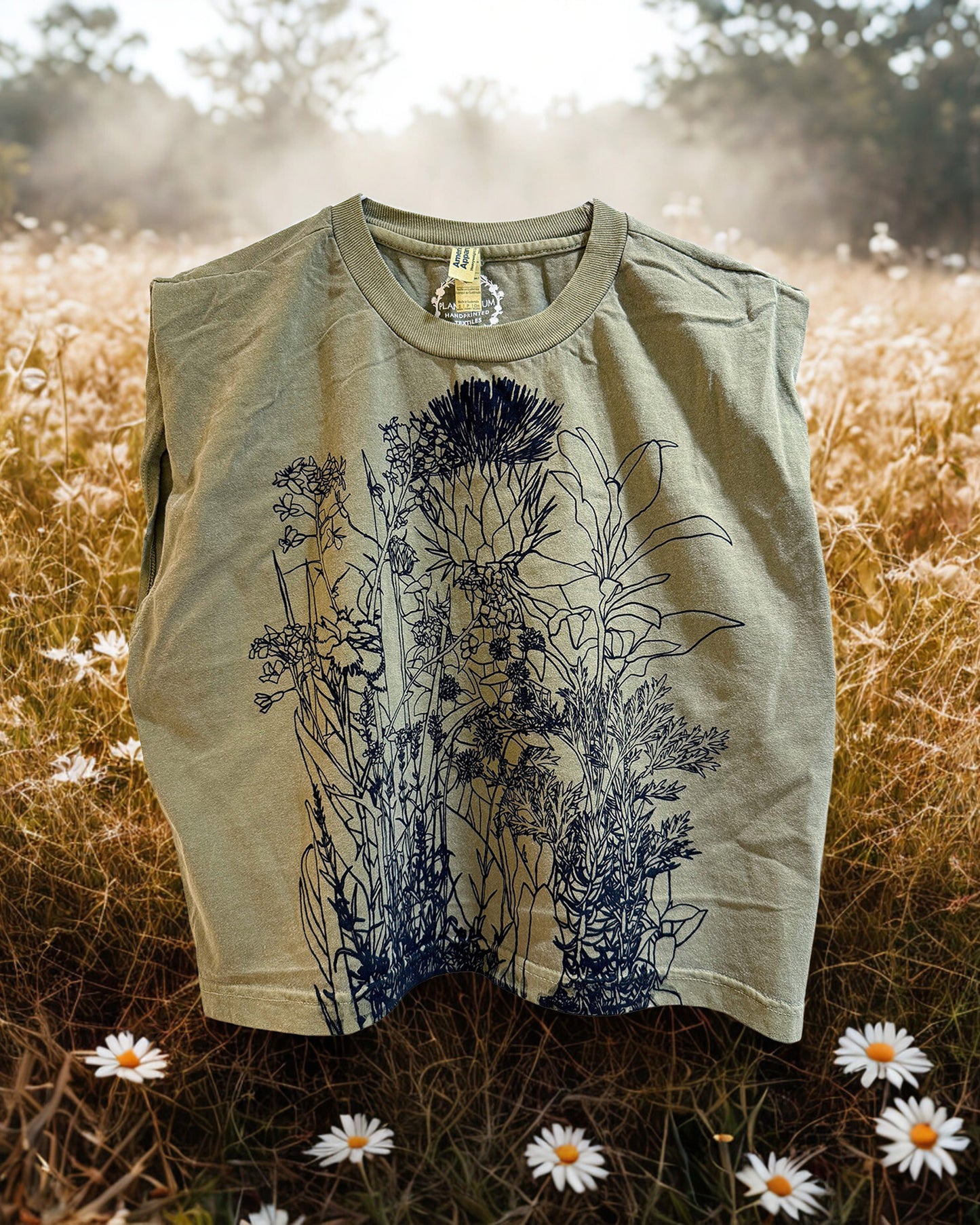 HERBS Handprinted Botanical Crop Top - Sustainable Cotton