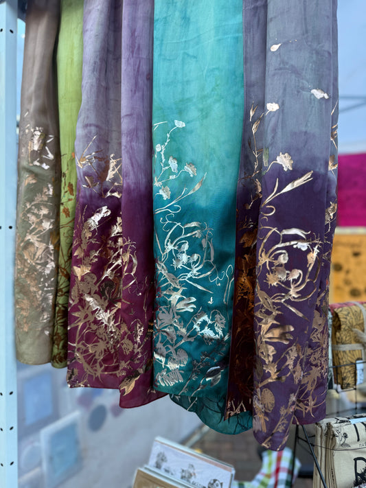 Hand-Dyed Silk Scarf - Botanical Wildflowers Print | Premium Habotai Silk