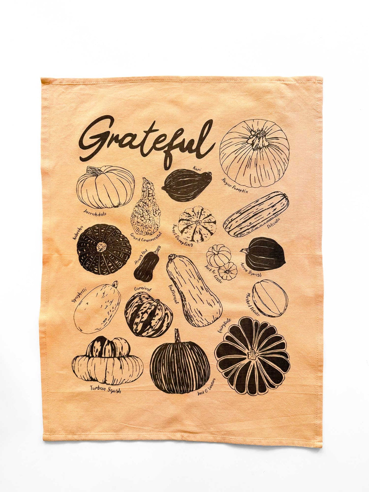 Grateful Gourds Tea Towel - Vibrant Squash and Pumpkin Design