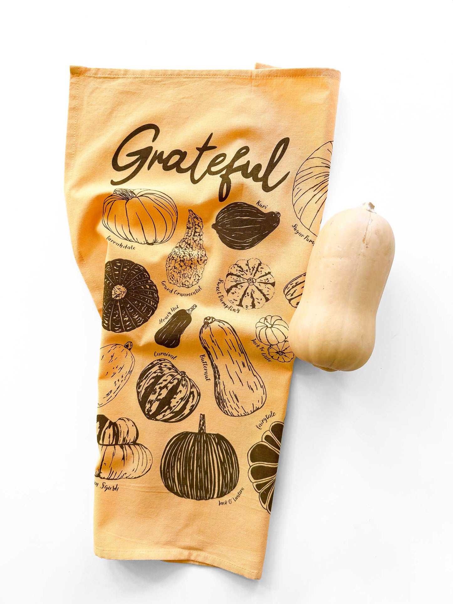 Grateful Gourds Tea Towel - Vibrant Squash and Pumpkin Design