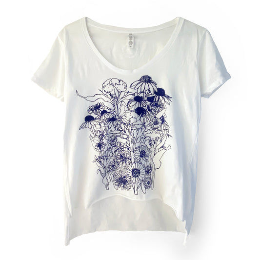 Blue & White Flowers Hand Printed T-shirt