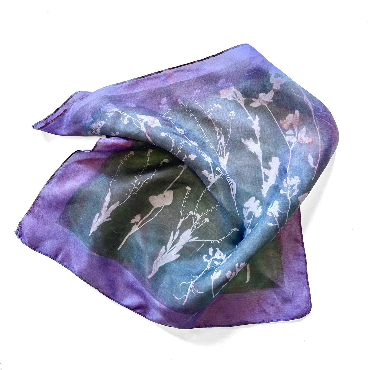 Hand-Painted and Screen-Printed Silk Wildflowers Bandanna | 100% Habotai Silk