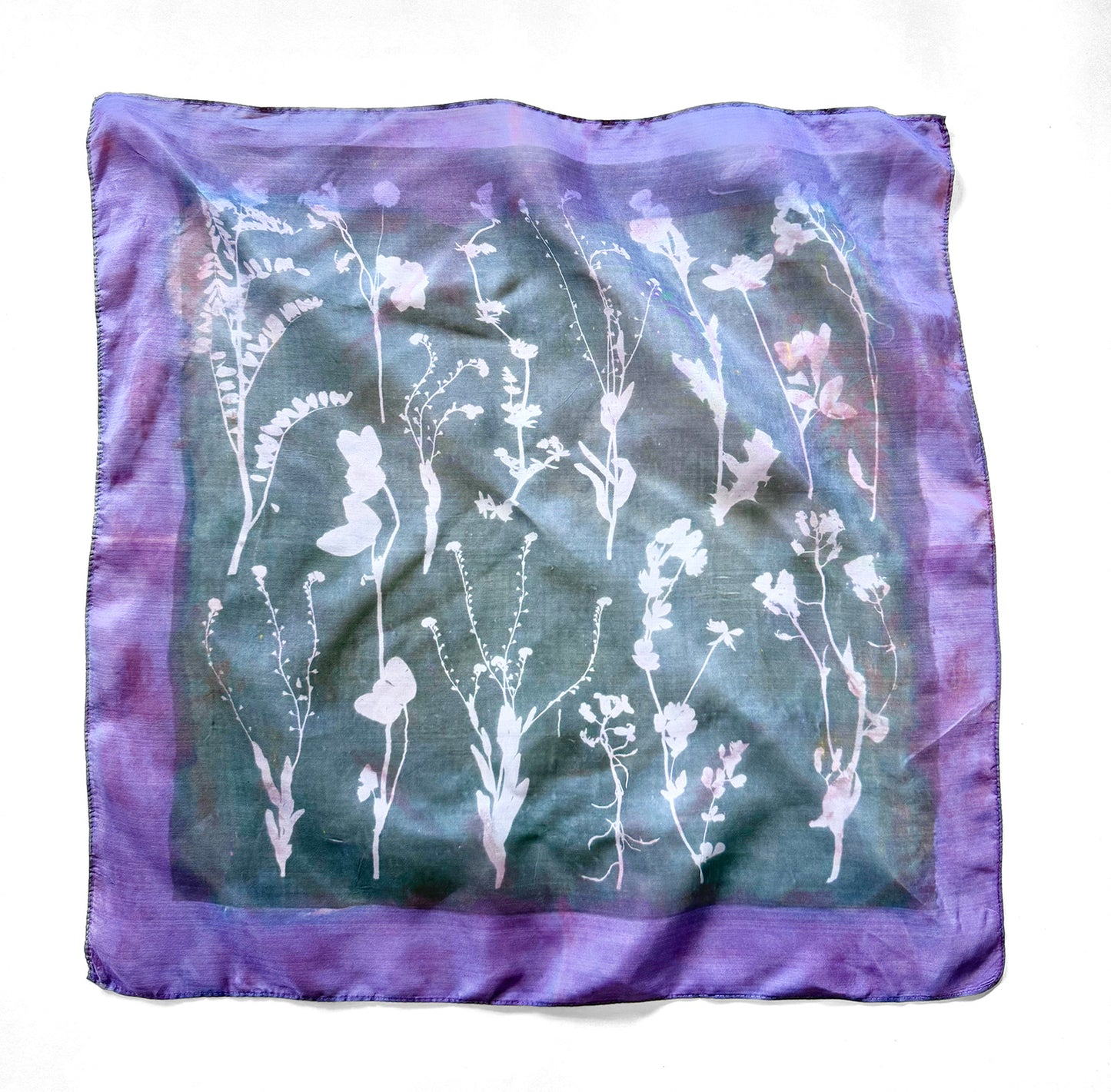 Hand-Painted and Screen-Printed Silk Wildflowers Bandanna | 100% Habotai Silk