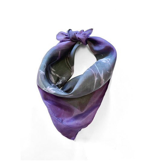 Hand-Painted and Screen-Printed Silk Wildflowers Bandanna | 100% Habotai Silk