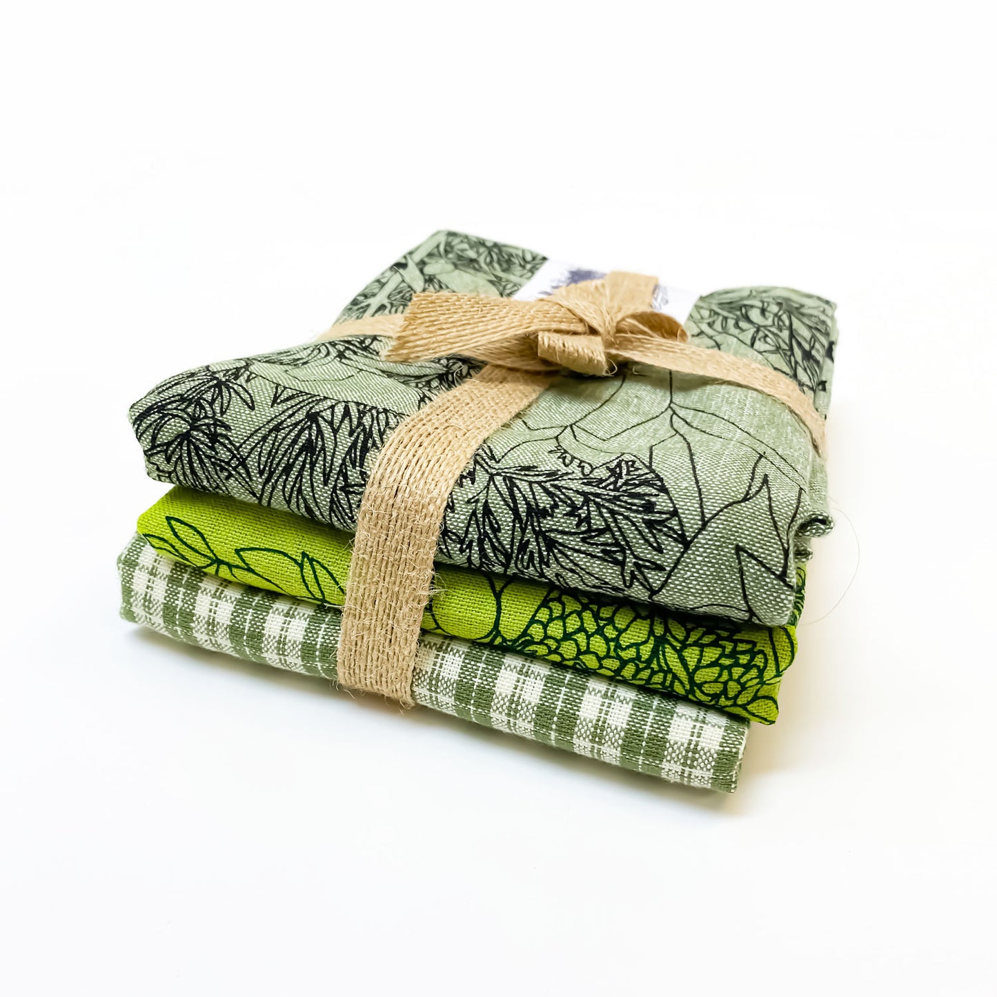 Green Gardening Botanical Handprinted Artisan Tea Towel Set