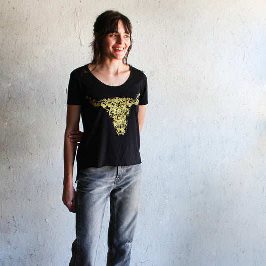 Texas Longhorn wildflowers Printed T-shirt