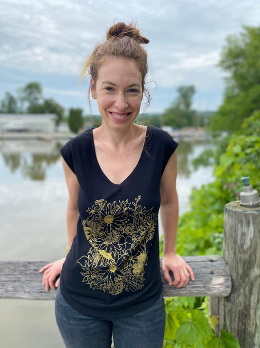 Golden Garden Botanical Gold Print Top