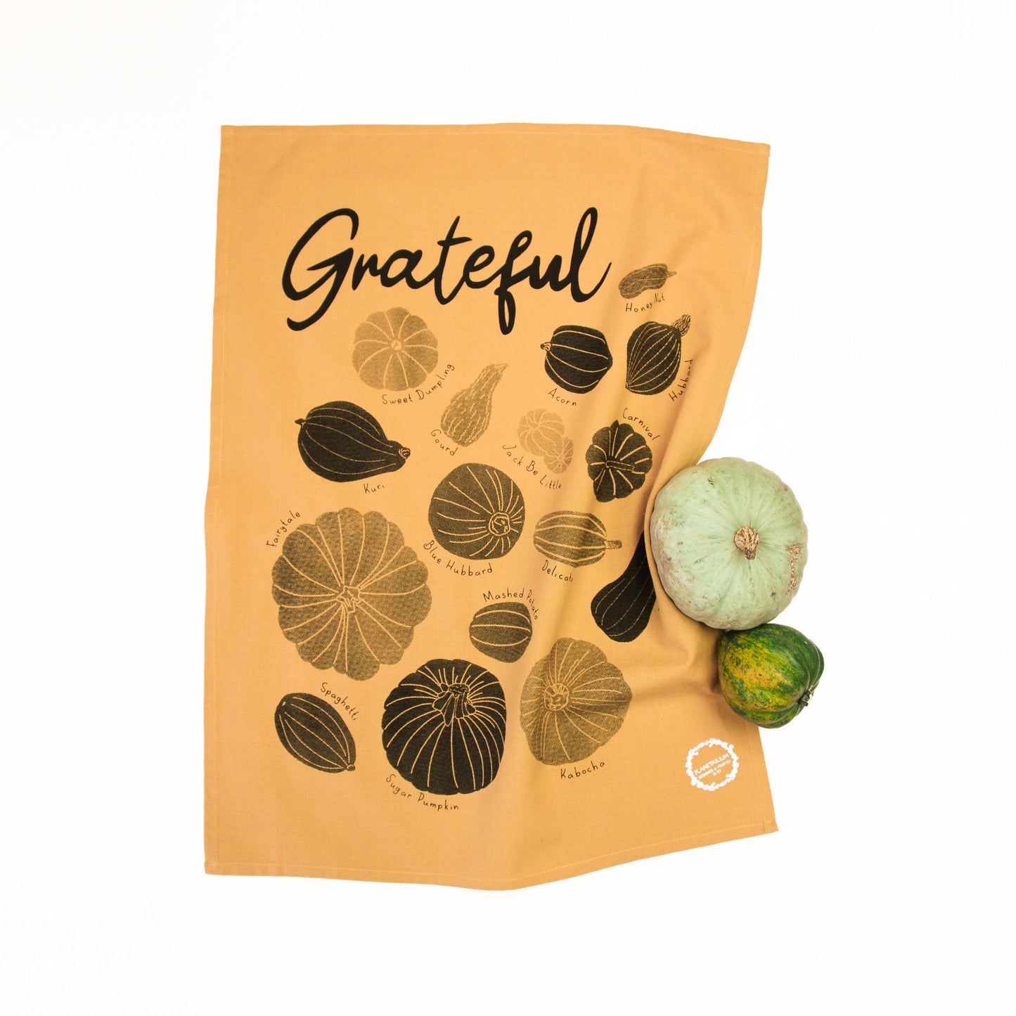 Grateful Gourds Tea Towel - Vibrant Squash and Pumpkin Design