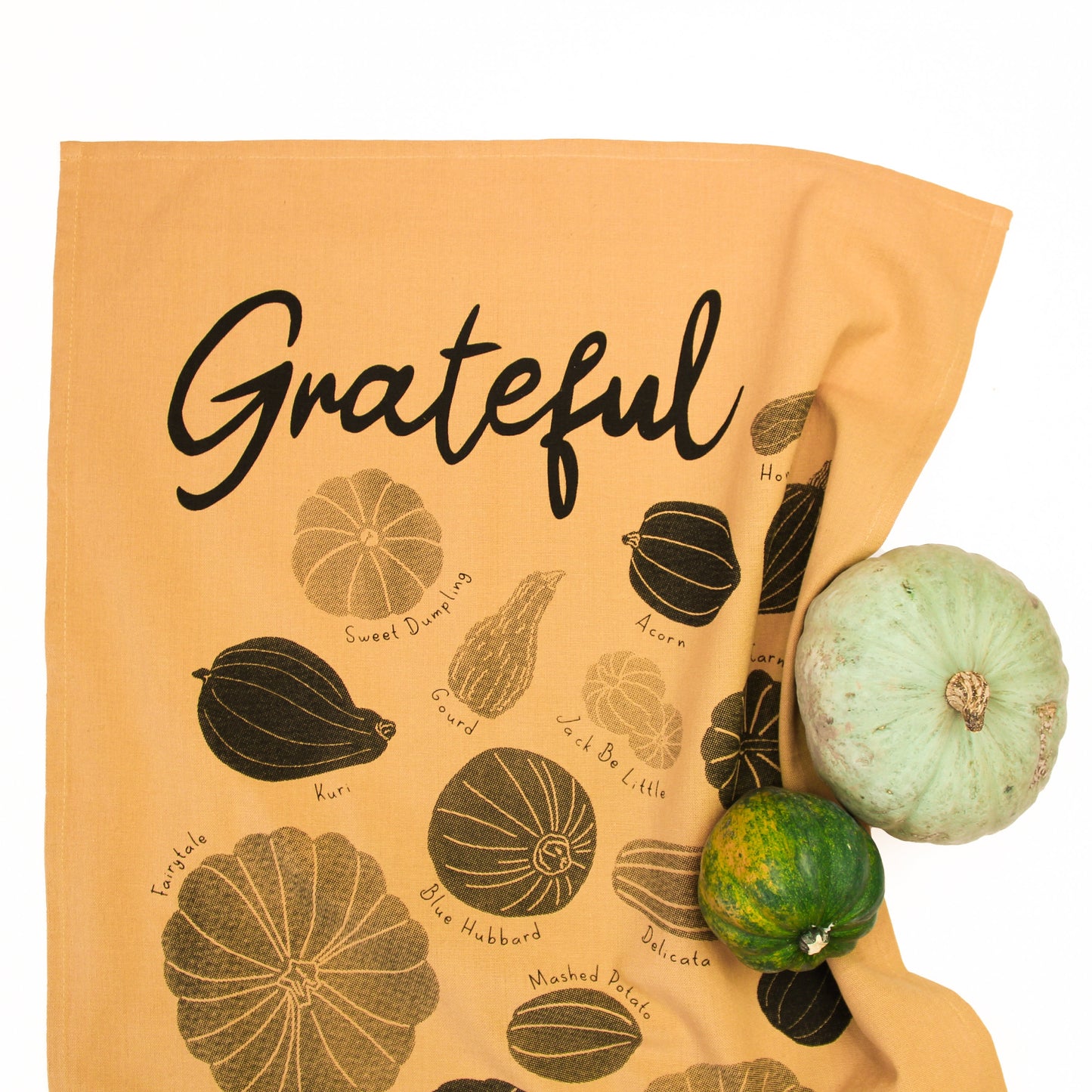 Grateful Gourds Tea Towel - Vibrant Squash and Pumpkin Design